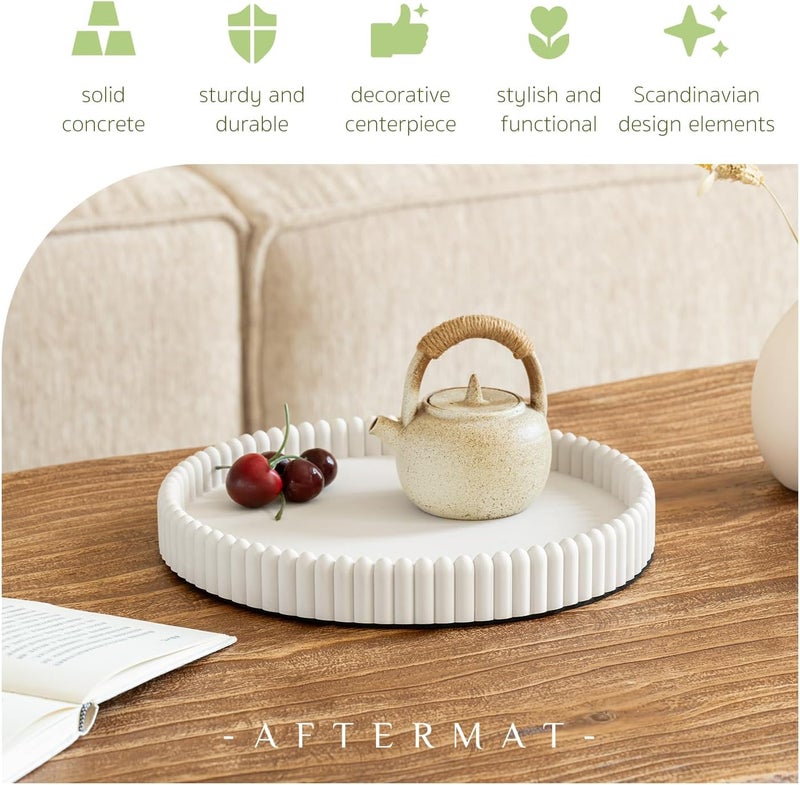 Aftermat Coffee Table Tray, Home Decor Round Tray, Concrete White Coffee Table Decor Trays, Serving Decorative Trays for Dining Table - Image 2